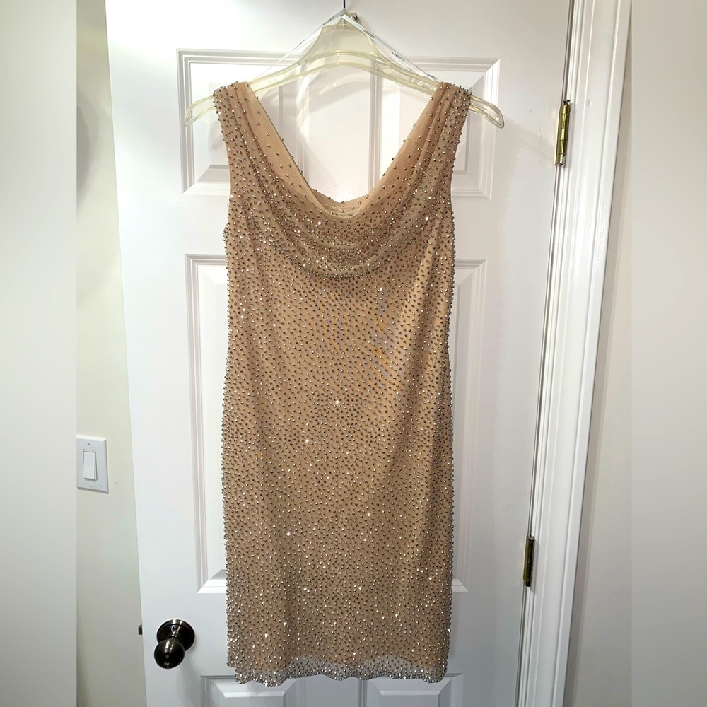 Cachet Formal Beaded Dress in Size 8 Tan